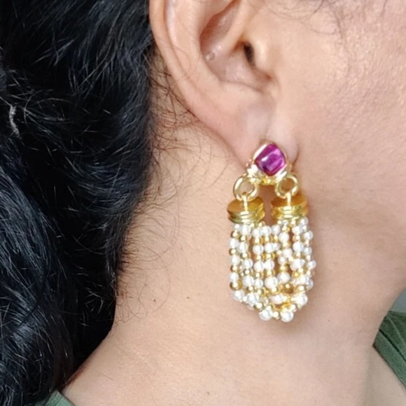 Vintage Medieval Style Pearl Beads Tassel Drop Earrings With S925 Silver Needle - Picture 10 of 16